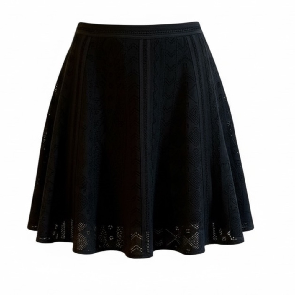 ROBERTO CAVALLI black A-line knit mini skirt Lace hem luxury Italian designer M